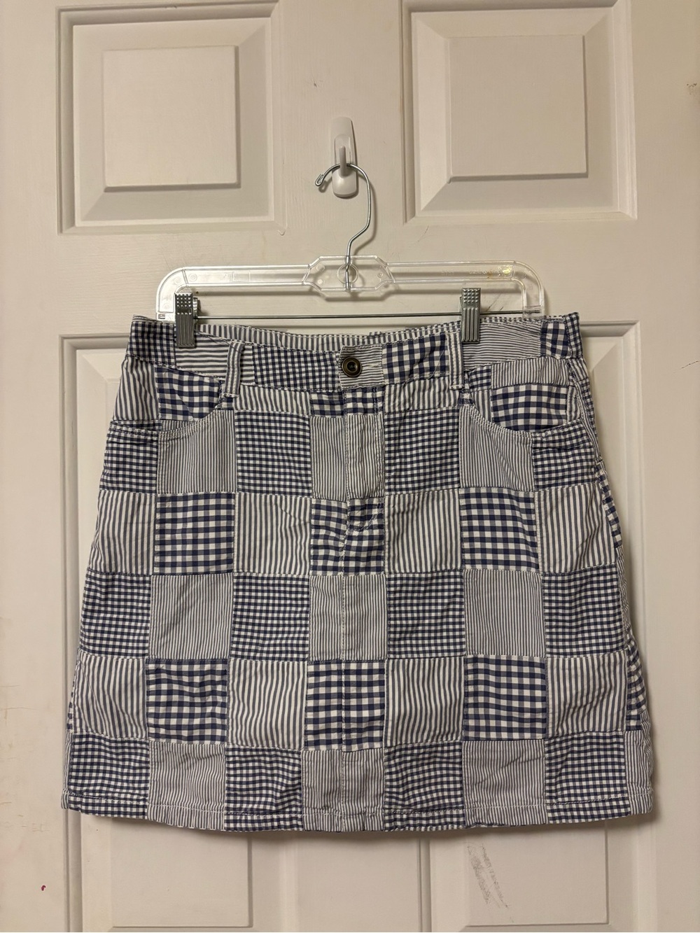 100% Cotton Croft & Barrow Navy and White Patchwork Gingham Check Mini Skirt